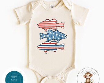 American Fish 4th of July Baby Onesie® | Summer Holiday Baby Bodysuit | Cute 4th of July Outfit