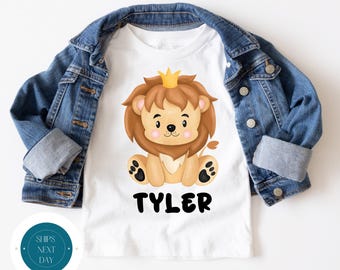 Lion Crown Name Tshirt | Animal Kids Tshirt | Lion Personalized Name Onesie®