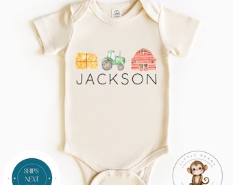 Personalized Name Farm Onesie® | Tractor Barn Onesie® | Kids Farm Tshirt | Baby Shower Gift