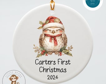 Woodland Owl First Christmas Personalized Ornament | Yearly Name Ornament Kids Gift | Keepsake Holiday Ornament