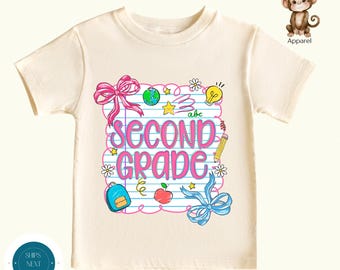 Girls LooseLeaf Bow Second Grade Back to School Shirt |  First Day of 2nd Grade Tshirt | First Day School Photo Shirt
