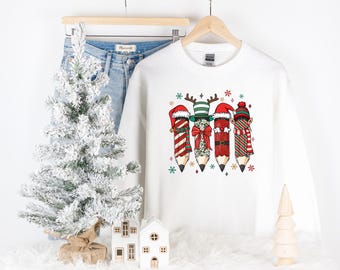 Teacher Pencils Christmas Holiday Sweatshirt | Teacher Gift Christmas Tshirt | Cute Trendy Youth through Adult Sweatshirt