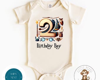 Wizard Themed Second Birthday Baby Onesie® | 2nd Birthday Boy Tshirt | Fantasy Birthday Party Shirt