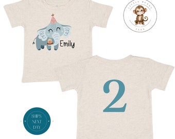 Elephant Birthday Front and Back Printed Onesie® | Kids Custom Personalized Birthday Shirt | Toddler Birthday Sweatshirt