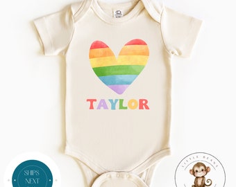 Valentine Rainbow Heart Personalized Baby Onesie® | Valentine Name Kids Tshirt | Custom Baby Bodysuit | Valentines Day Tee