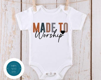 Made to Worship Church Baby Onesie® | Christian Catholic Religious Onesie® | Baby Shower Gift