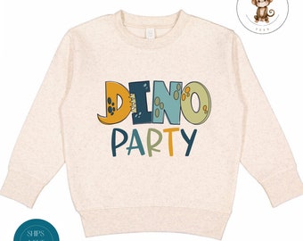Dino Party Birthday Kids Shirt Crewneck | Custom Personalized Dinosaur Baby Onesie®  |  Birthday Party Shirt