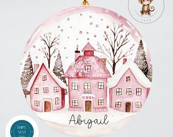 Personalized Snow Globe Christmas Ornament | Girls Ceramic Holiday Ornament