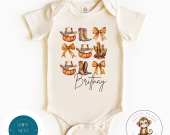 Coquette Personalized Cowgirl Bows Baby Onesie® | Custom Girls Halloween Tshirt | Custom Girly Fall Shirt