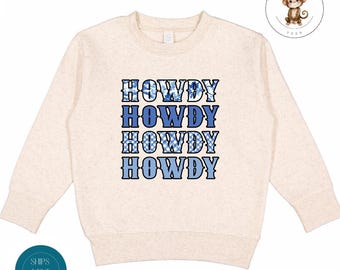 Blue Toile Howdy Cowgirl Kids Sweatshirt | Chinoiserie Cowgirl Theme Baby Onesie® | Custom Gifts For Kids | Baby Shower Gift