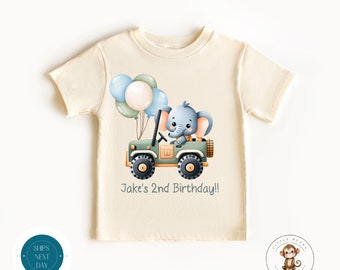 Elephant Safari Birthday Kids Shirt | Personalized Zoo Animal Birthday Baby Onesie® | Custom Birthday Party Shirt