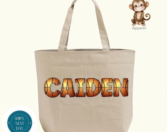 Personalized Basketball Name Zippered XL Tote Bag | Custom Basketball Cotton Canvas Tote Bag | Overnight Bag | Sports Bag | Gift Sports Kid
