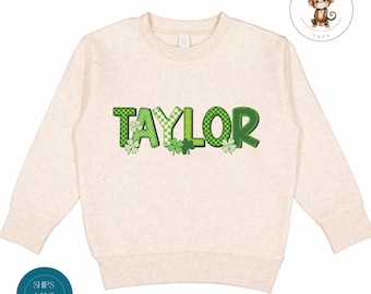 Personalized Kids St Patrick's Doodle Name Sweatshirt | Shamrock Name Shirt