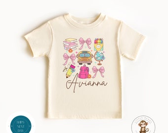 Personalized Name Coquette Pastel School Shirt |  Girly First Day School | Back to School Shirt | First Day School Photo Shirt
