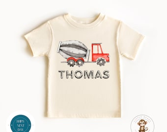Concrete Truck Personalized Name Boys Tshirt | Custom Name Construction Natural Onesie® | Baby Bodysuit | Construction Onesie®