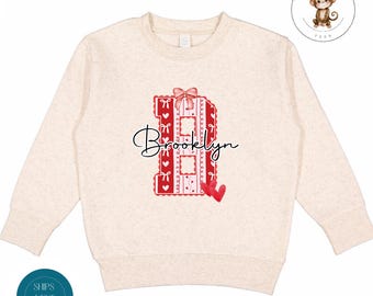 Personalized Valentine Bows Initial Sweatshirt | Girls Custom Valentines Day Tshirt | Valentine Baby Onesie® | Valentine Party Outfit