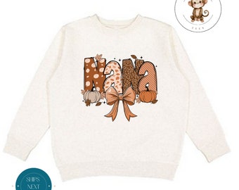 Nana Pumpkin Fall Sweatshirt | Coquette Thanksgiving Girly Shirt | Cozy Hoodie Toddler Kids Adult | Gift For Her