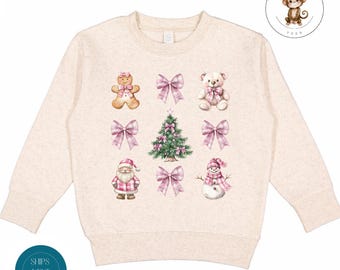 Coquette Gingerbread Teddy Bear Pink Bows Christmas Kids Tshirt | Girly Custom Holiday Baby Onesie® | Holiday Baby Gift