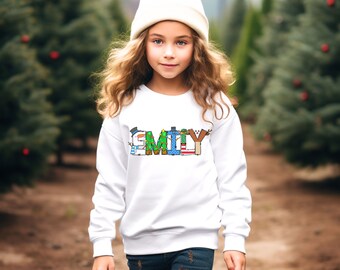 Personalized Kids Christmas Name Sweatshirt, Custom Christmas Kids Hoodie, Custom Christmas Name Sweater, Toddler Christmas Sweatshirt