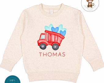 Personalized Valentine Dumptruck Sweatshirt | Boys Girls Custom Valentines Day Tshirt | Valentine Baby Onesie® | Valentine Outfit