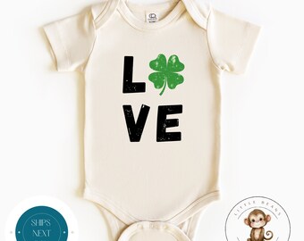 St Patricks Day Love Clover Baby Onesie® Natural | Custom St Pats Kids Tshirt | Irish Baby Outfit