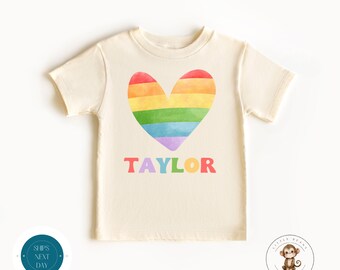 Rainbow Heart Personalized Natural Kids Tshirt | Cute Valentines Onesie® | Holiday Kids Tshirt | Custom Baby Bodysuit