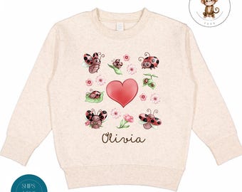 Ladybug Love  Grid Sweatshirt | Custom Watercolor Ladybug Heart Tshirt | Valentine Baby Onesie® | Valentine Outfit