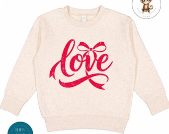 Personalized Valentine Love Bow Sweatshirt | Girls Custom Valentines Day Tshirt | Valentine Baby Onesie® | Valentine Outfit