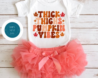 Thick Thighs and Pumpkin Vibes Fall Onesie® | Custom Kids Tshirt | Cute Fall Onesie®