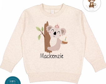 Koala Personalized Birthday Kids Crewneck Shirt | Cute Animal Birthday Baby Onesie® | Birthday Party Shirt