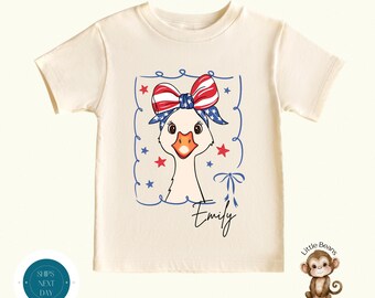 Personalized Patriotic Goose Kids Tshirt  | 4th of July Kids Shirt | Cute Baby Fourth Onesie® | Summer Shirt | Red White and Blue Party