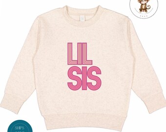 Lil Sis Pink Vintage Retro Kids Sweatshirt | Little Sister Tshirt | Custom Cute Lil Sister Onesie®