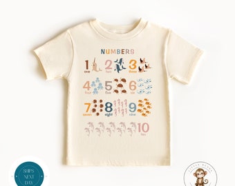 T-shirt pour enfant avec nombres d'animaux | Cadeau baby shower | Joli cache-couche pour bébé®