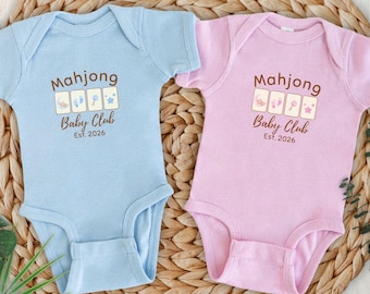 Mahjong baby club bodysuits, Mahj clothes for infant newborn, Game lover pregnancy announcement, Gender reveal Mahjong baby shower gift