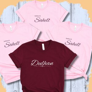 Bridesmaid shirts for Indian bachelorette party, Matching shirts for Dulhan desi bride and friends, Matching t-shirts for Dulhan and sahelis