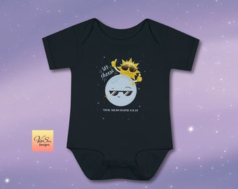 Cute 2024 Total Solar Eclipse souvenir baby bodysuit, Path of Totality sun and moon galaxy infant shirt, Gift for science teacher or new mom