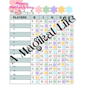 Mother&#39;s Day Bingo Boards, 75 ball Bingo (Mixed, Straight, Blank), 3 Color Bingo, Block Party Board Mother&#39;s Day Games, Mother&#39;s Day Gifts