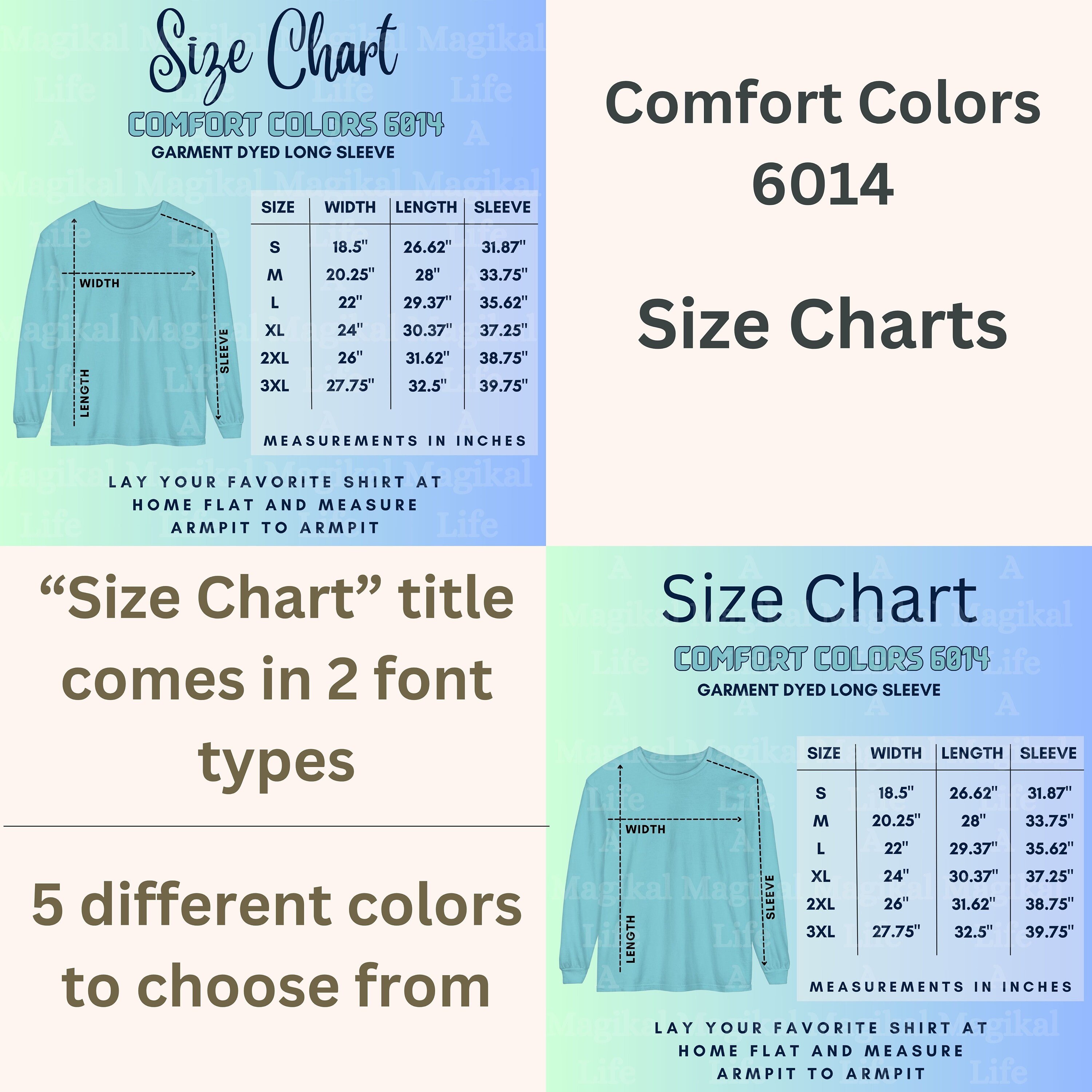 Comfort Colors 6014 Size Chart, Size Chart Mockup, Unisex Size