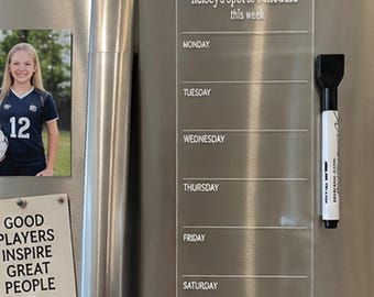Personalized Sports Schedule for Kids Weekly Family Planner Magnetic Dry Erase Fridge Calendar Team Practice Organizer