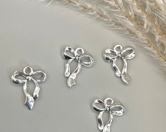 Bow Charms For Necklace Ribbon Bow For Earrings Bow Silver Charm Coquette Jewelry Set with Bow For Chain Necklace Tiny Silver Ribbon Bow