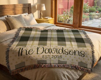 Custom Woven Throw Blanket Personalized Wedding Gift Family Name New Home Anniversary Present Housewarming Decor Cotton Warm Throw Cover