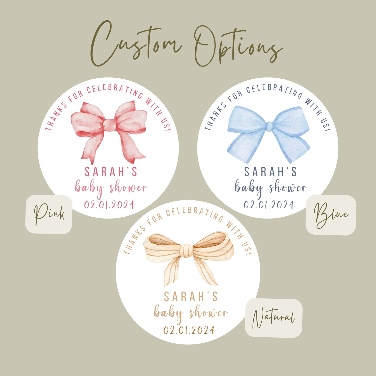 Envelope Bows Stickers Custom Party Favor for Baby Shower Favor Thank