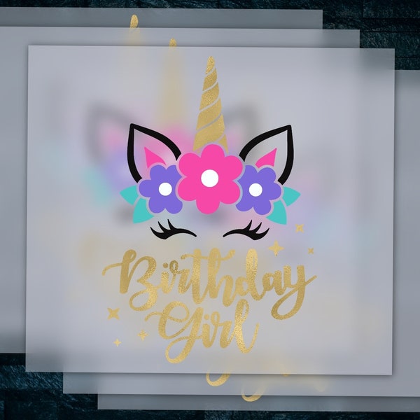 Unicorn Birthday Girl Shirt Design: Ready-to-Press Heat Transfer - Ideal for DTF and Cut Files