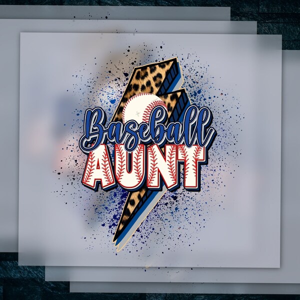 Blue Baseball Aunt Shirt Design, Cheetah Leopard Sports Style, Mom Life Retro T-Shirt Clipart, Ready for Heat Transfer, DTF, Press-On.