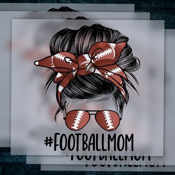 Heat Transfer Football Mom Design - Messy Bun Hair with Sunglasses and Hairband - Commercial Use Approved - Ready to Press, 300 DPI, DTF.