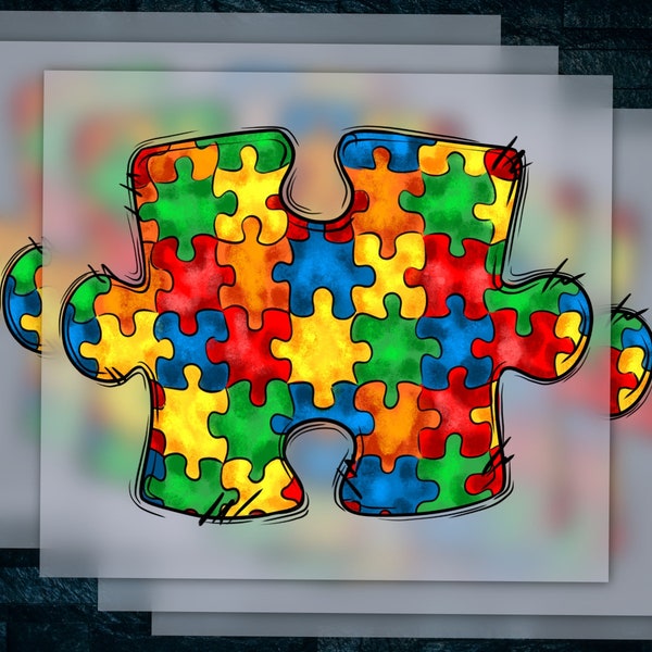 Autism Puzzle Piece Design, Ready to Press Autism Awareness, Heat Transfer DIY, DTF, Unique Press-on Designs