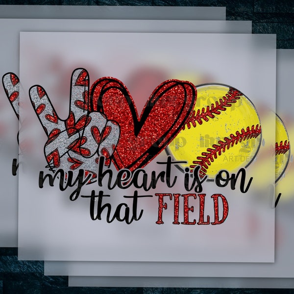 Softball Mom Heartfelt Design, Peace and Love Softball Theme, Red Glitter Softball Motif, Ready for Heat Transfer and DTF.