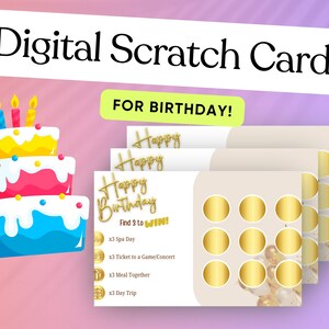 Cadeau d'anniversaire Cartes à gratter numériques | Surprise d'anniversaire de dernière minute | Option personnalisée disponible | Téléchargement instantané