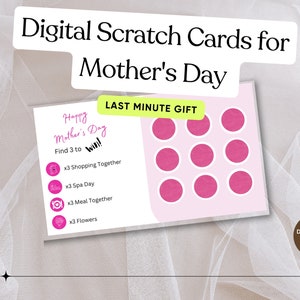 Cartes à gratter numériques pour la Fête des Mères | Cadeau de dernière minute pour maman | Option personnalisée disponible | Téléchargement instantané