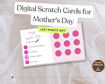 Digital Scratch Cards for Mother's Day Gifts | Last Minute Mum's Gift | Personalized Option Available | Instant Download